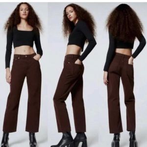 Zara Straight Leg Jeans Womens 4 Brown High Rise Button Fly Pockets Classic Fit